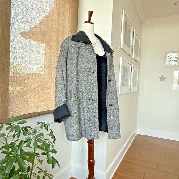 Vintage Pendleton 100% Wool Overcoat –Women Size 14 Black White Tweed USA 1970's - Picture 3 of 16